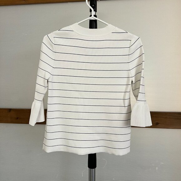 Boss Hugo Boss Fenella White Black Stripe Knit Pullover 3/4 Bell Sleeves Sz M - Picture 8 of 16